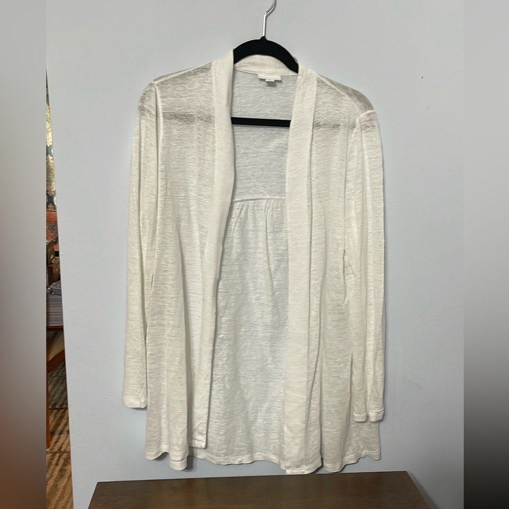 J. Jill Love Linen Women's White 100% Linen Open Front Knit Cardigan Size S EUC